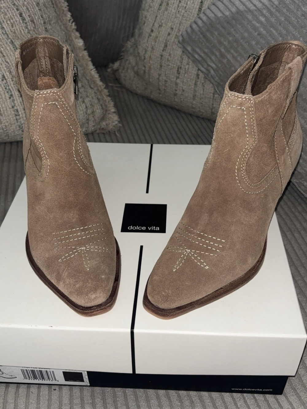 Dolce Vita Taupe Suede Pointed Ankle Booties